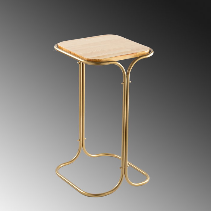Hanah Home Mesa de Centro SHB-001-C, Madera y Metal, Color Dorado y Natural, 30x52x30 cm